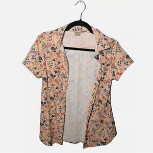 Duluth TradingXS Vented Shirt Women’s Pink Floral Short Sleeve Button Front